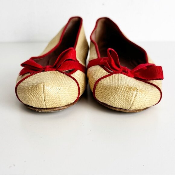 Alaia Raffia Straw ballet flats with red bow detail and trim size 36 - Picture 3 of 9